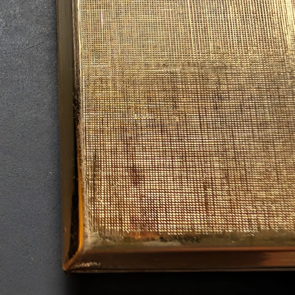 Vintage Gold Tone Cityscape w Moon Marquetry Resin Square Makeup Compact Mirror